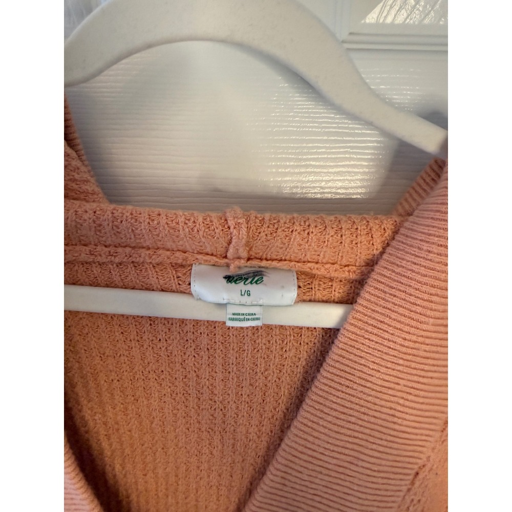 Aerie CozyUp Waffle Knit Sweater Hoodie‎ Peach Slouchy Oversized L - Picture 6 of 9